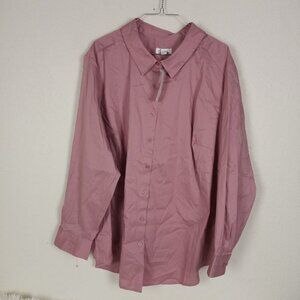 d & co Denim & Company 3X Rose/Mauve Button Down Wrinkle Free Blouse L/S